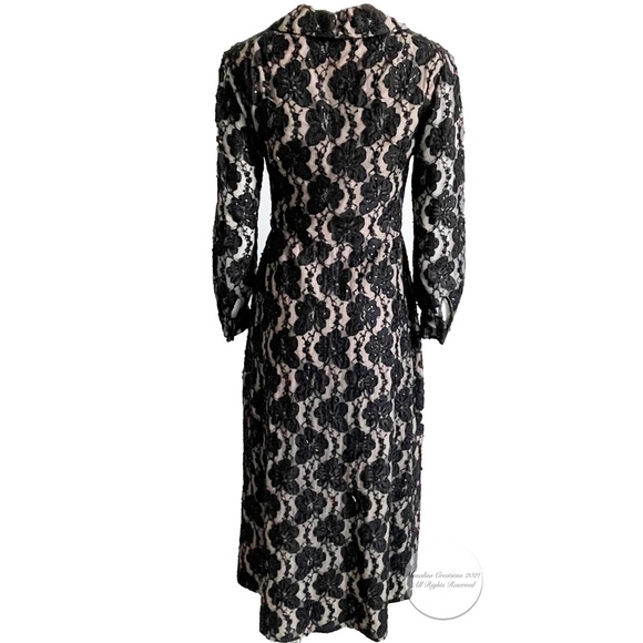 60s Opera Coat Illusion Lace Black Embellished Beaded Vintage Long Rare Formal - Picture 11 of 13